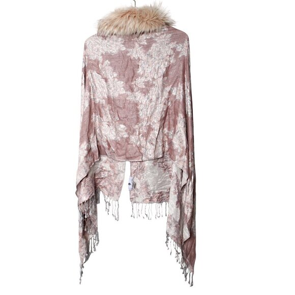 Jessica McClintock Faux Fur Collared Cape Floral Shawl Wrap Waterfall Pink Cream - Picture 10 of 12